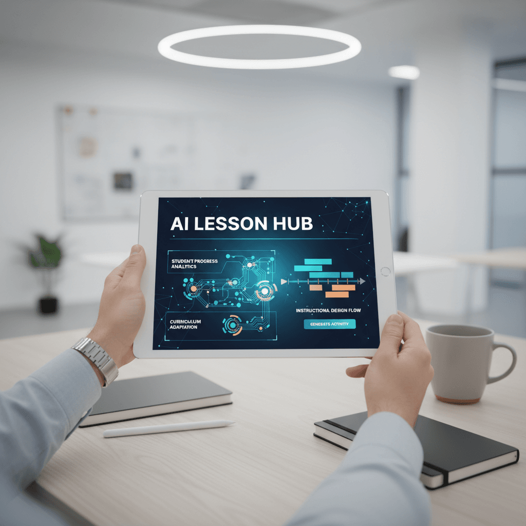 Educator using AI-integrated tools for ethical lesson planning and assessment