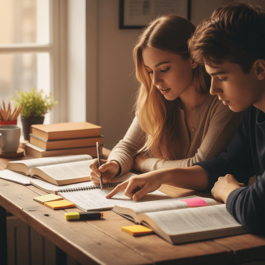 Tutor and student collaborating on academic work