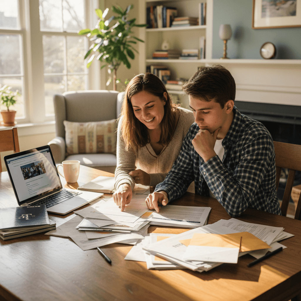 Parent and student exploring college options during guided admissions process